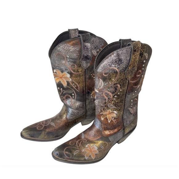 Durango Crush Cowboy Boots RD3030 Size 9 Floral Embroidery Western Rhinestone - Picture 2 of 11